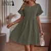HNXC Женская мода лето весна однотонный принт О-образный вырез высокая талия повседневные платья