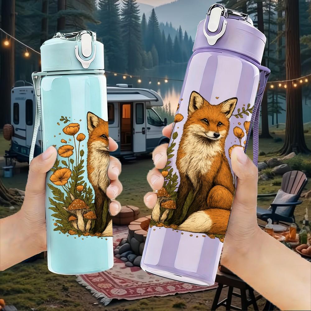 1PC Fox Floral Autumn Scene Print 750ml Color Plastic Sports Water Bottle Leakproof Flip Straw Lid Suitable for Sports Office Home Use