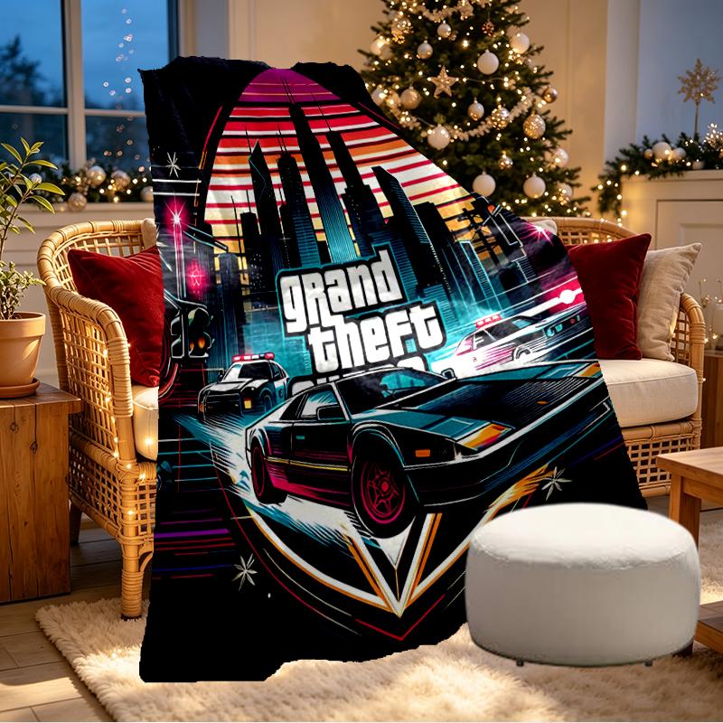 Плед с принтом Grand Theft Auto VI - Мягкий и удобный, для спальни, путешествий, дивана, домашнего декора - Подарок на день рождения, Рождество другу