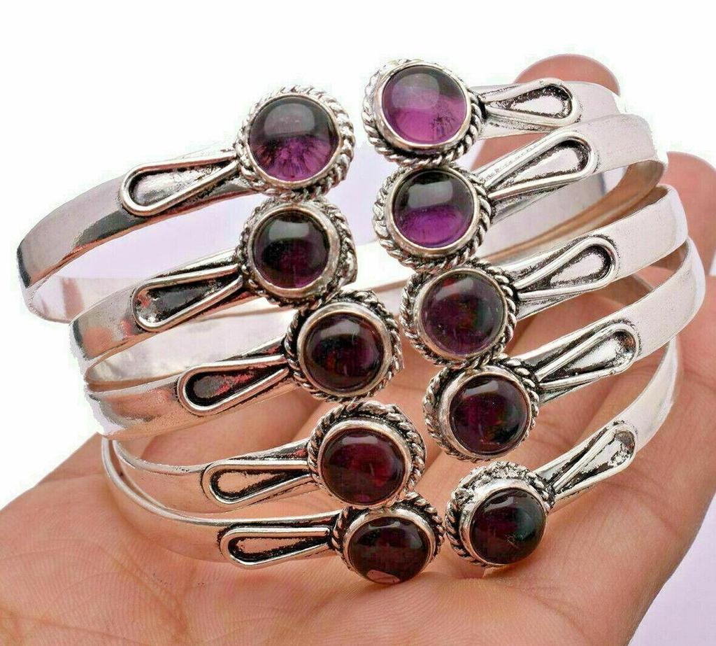 Натуральный аметист Драгоценный камень 5 шт. Браслет-манжета Стерлинговое серебро 925 пробы