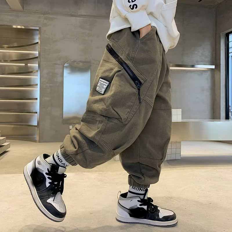 Детская одежда для мальчиков весна осень брюки-карго детские повседневные спортивные штаны больших размеров брюки-карго для мальчиков с имитацией молнии