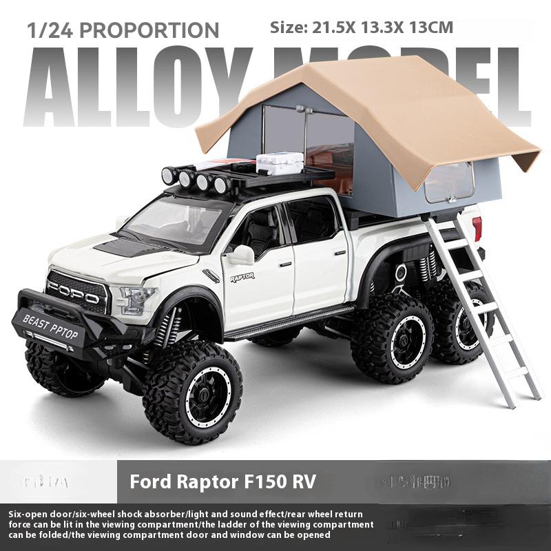 LLC3 1:24 Ford Raptor F150 Camping RV Off Road Pickup Truck Alloy Metal Diecast Model Car Sound & Light Toys Gifts For Kids C336