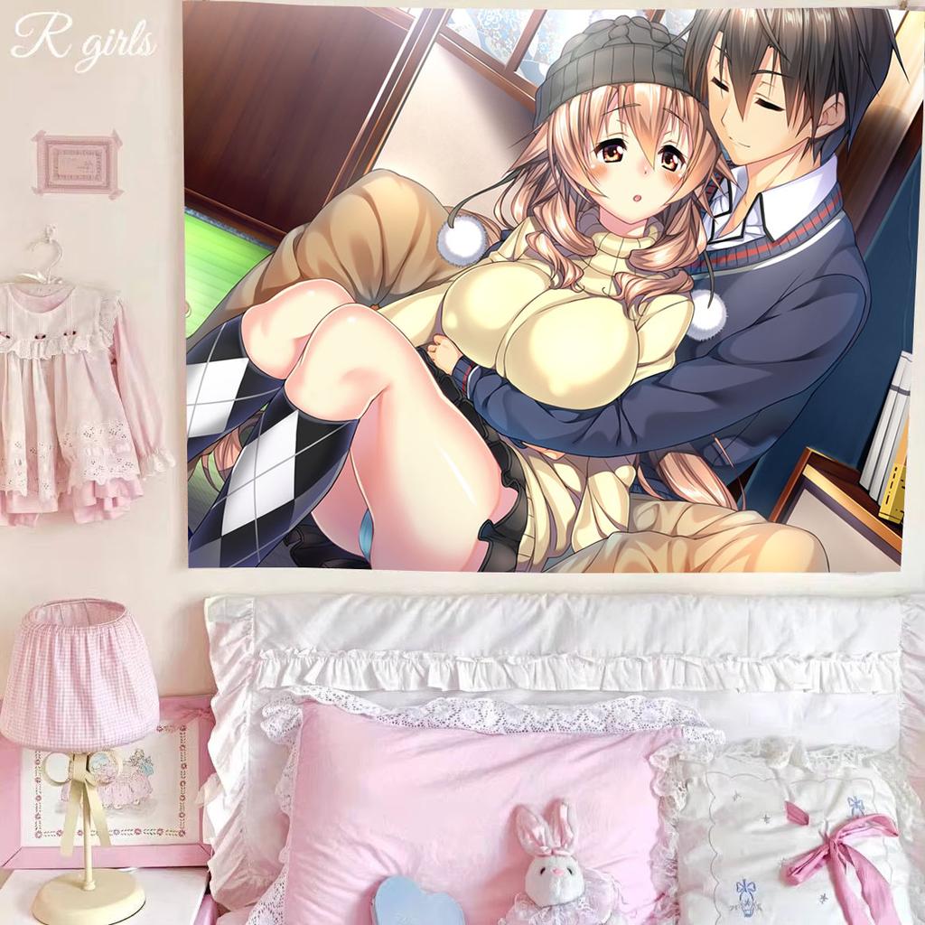 Kawaii 2D Galgame Amakano 1 Tapestry JK Girl Wall Hanging Interior Decor Aesthetic Room Background Cloth