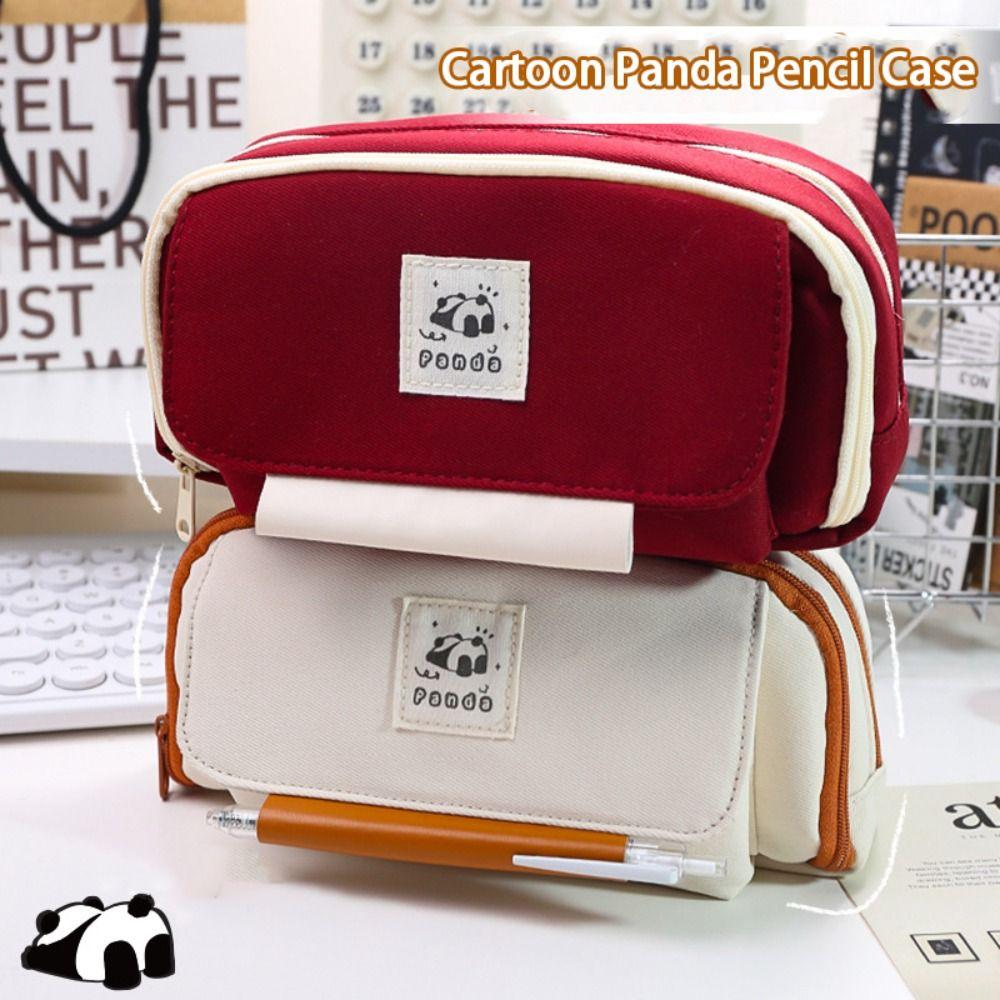 Large Capacity Pencil Case Cartoon Panda Storage Bag Durable Stationery Bag School Office Supplies