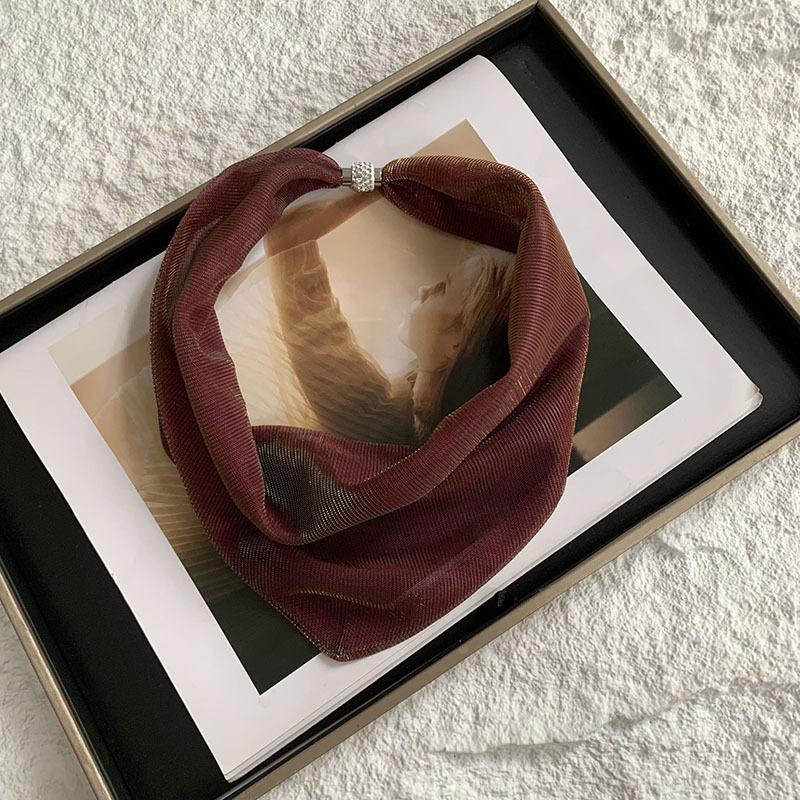 Magnetic Buckle Silk Scarf High Sense Summer Thin Temperament Colorful Bright Diamond Neck Protection Decorative Necklace Scarf Small Scarf