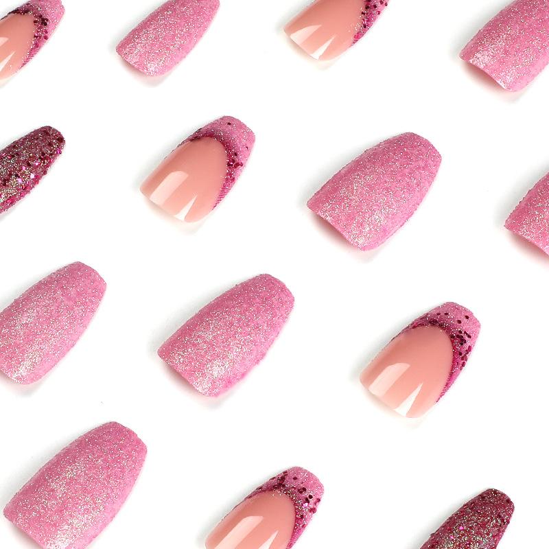 24 шт. пудра для ногтей фиолетовые блестки французский нейл-арт носимые наклейки для ногтей готовый съемный ноготь