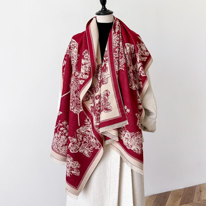 Butterfly Insect Print Style Fashionable And Elegant Women'S Imitation Cashmere Warm Scarf Large Shawl