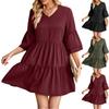 Women's  Fashion Summer Solid Color V-Neck Loose Short Sleeve Casual Dress