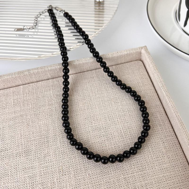 Черное стеклянное ожерелье из бисера, легкое роскошное холодное ветровое крутое шикарное колье-колье для женщин