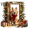 Christmas Window Clings for Shop Decoration 2Pcs 3D Illusion Dog Wall Sticker, Removable Self?Adhesive Interior Art Holiday Decal, Puppy Mural