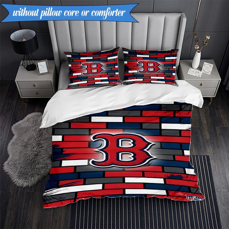 3PCS Red Sox Emblem Bedding Set,Including 1pc Duvet Cover And 2pcs Pillowcases Perfect for Bedroom, Dormitory, Fan Christmas gift