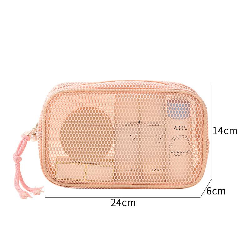 Casual Mesh Cosmetic Bag Hand-Held with Zipper Women Pure Color Makeup Bags Multipurpose Portable Mesh Toiletry Wash Bags