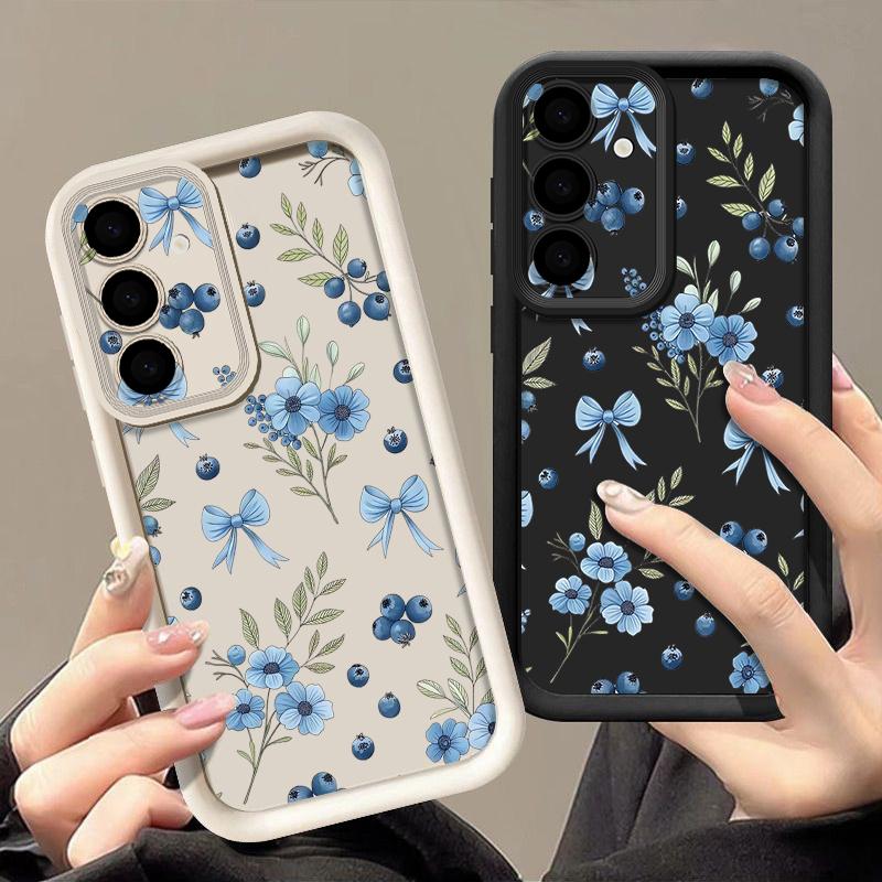 Чехол S26 Ultra с черничными бантами и цветами Для Samsung Galaxy S25 S24 Ultra S23 Plus S22 S21 FE A54 A15 A35 A55 A16 A26 A36 A56 A17 A37 A57 5G