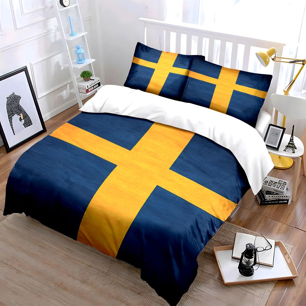 Swedish Flag Design Bedding Set Print Bedding Set Duvet Cover Pillowcases (1* Duvet Cover 2* Pillowcases Do Not Include Comforter)