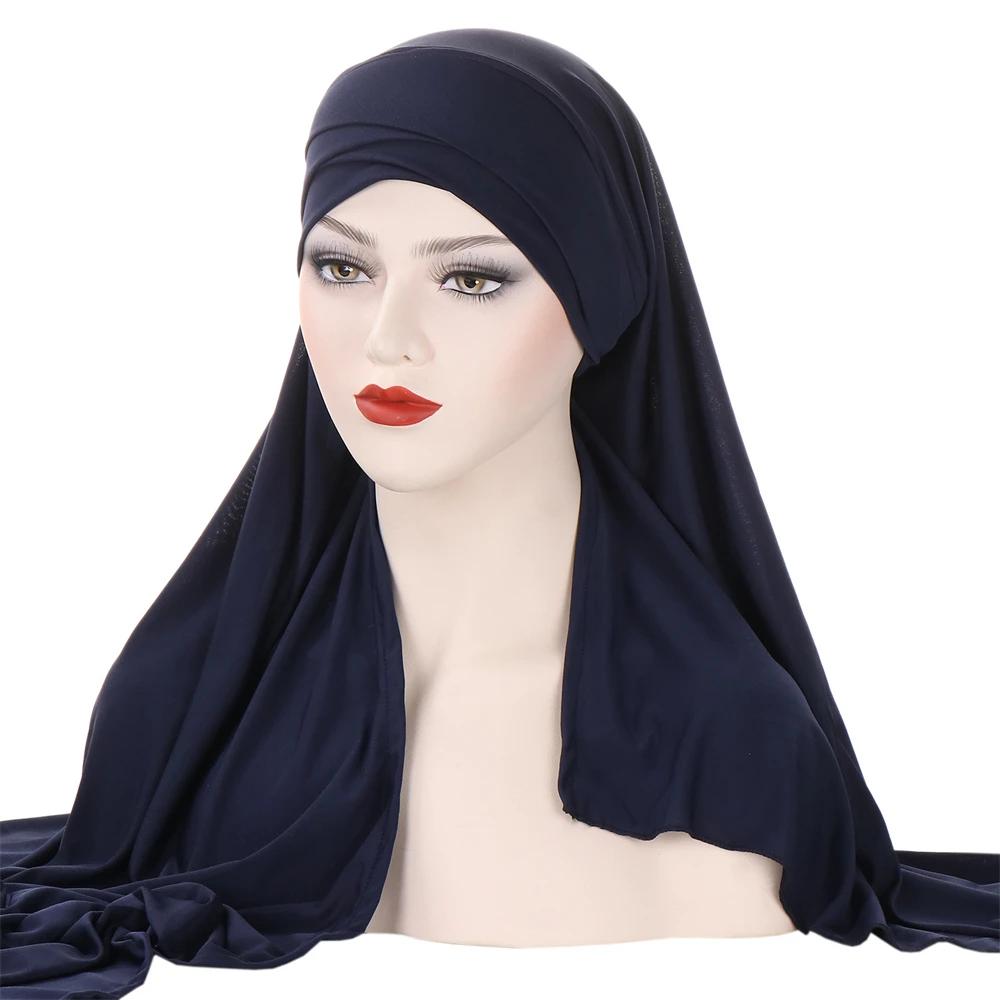 Muslim Women Long Scarf Pull On Ready Wear Instant Hijab Chemo Cap One Piece Amira Head Wrap Turban Femme Shawl Bandanas Scarves