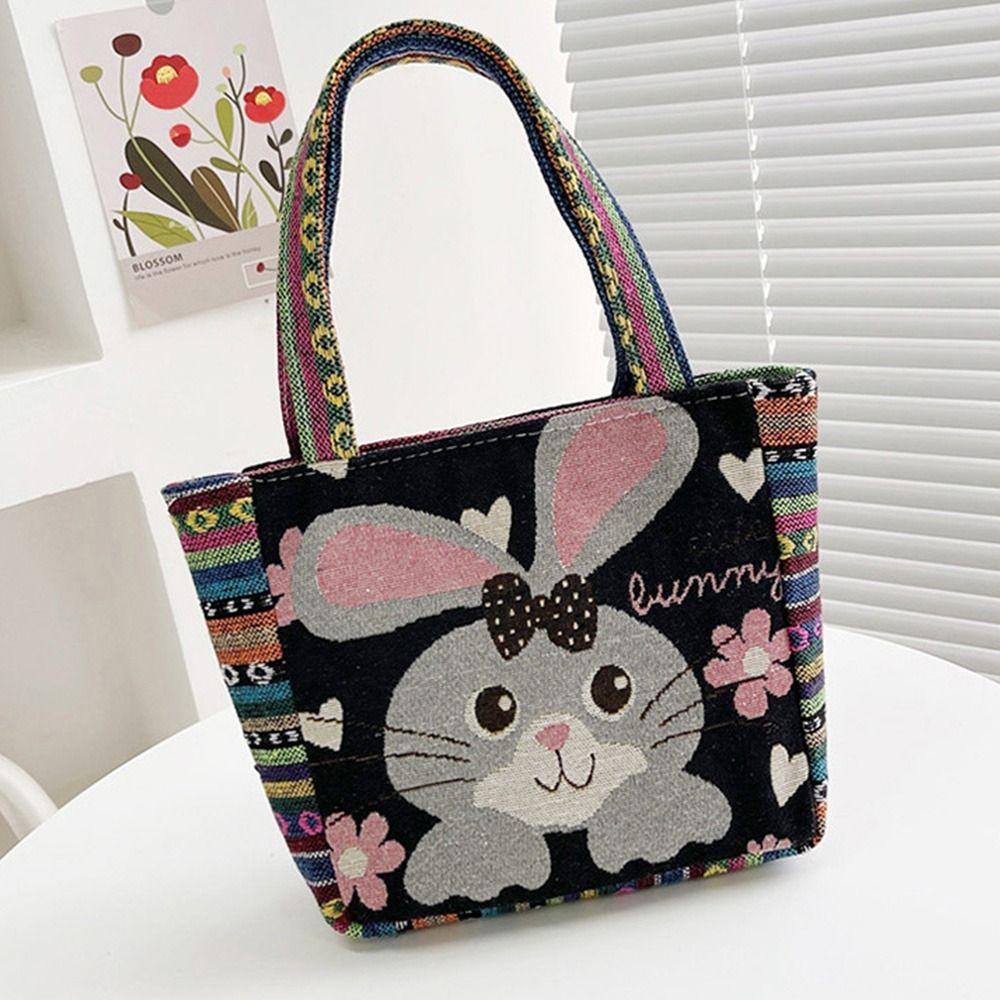 Peacock Canvas Tote Bag Embroidery Elephant Handbag Simple Ethnic Style Handbag Grocery Handbags