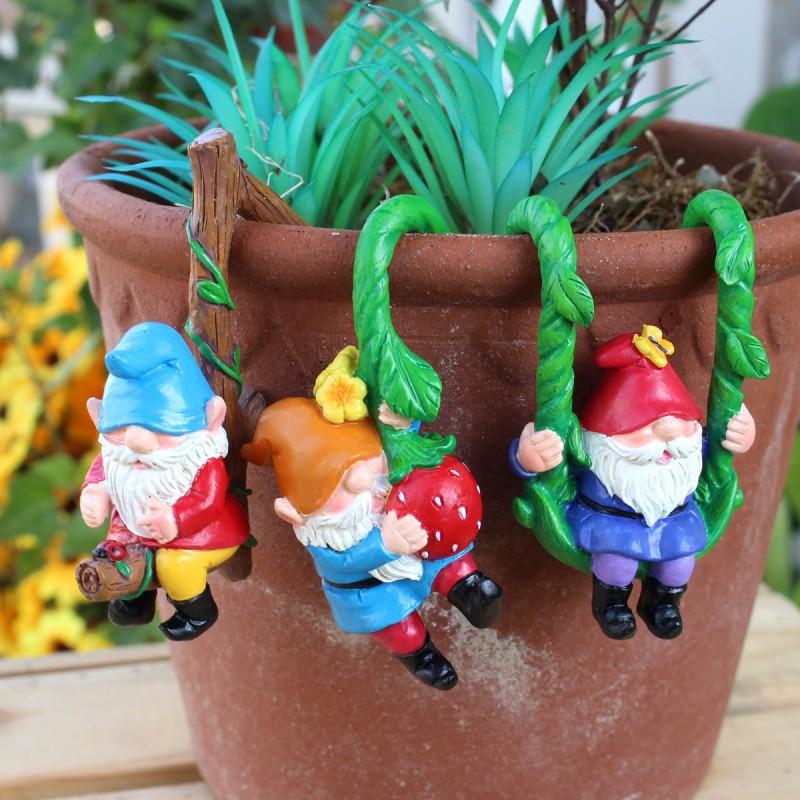 Garden Gnome Swing Decor Set Of 3 Resin Dwarf Figurines Outdoor Yard Wall Hanging Ornament