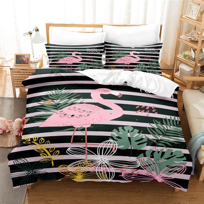 3D комплект постельного белья с изображением фламинго, пододеяльник с изображением животных, наволочка, 2/3 шт., AU240 * 270, полный размер, быстросохнущее декоративное пододеяльник