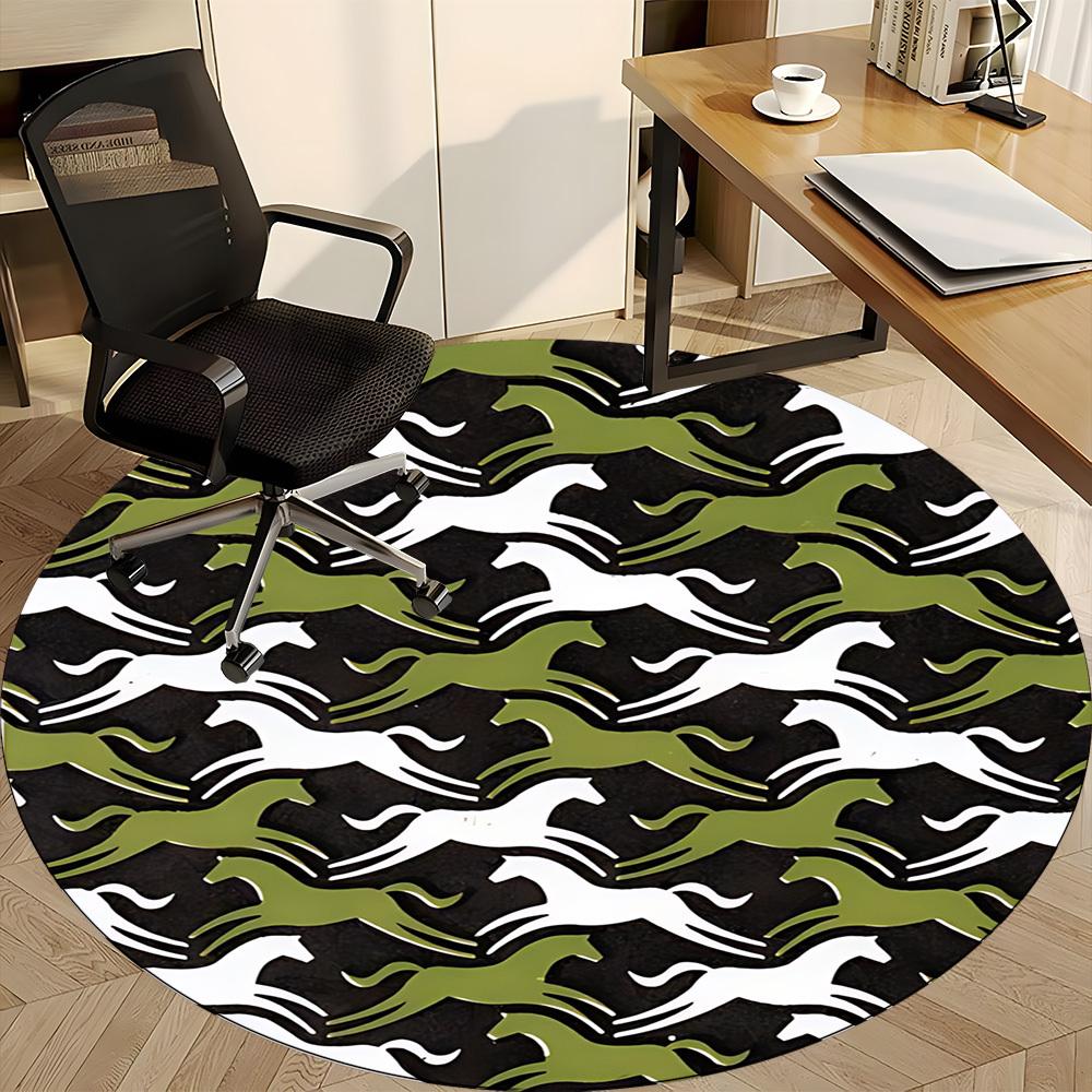 1pc Horse Camouflage Office Round Area Rug, Indoor Mat Suitable For Office, Under Office Chairs Bedroom Living Room Home Decor, Room Deco