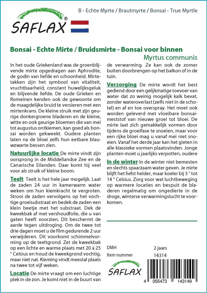 SAFLAX Garden in the Bag - Бонсай - Мирт настоящий - 30 семян - С субстратом в подходящем пакете - Myrtus communis