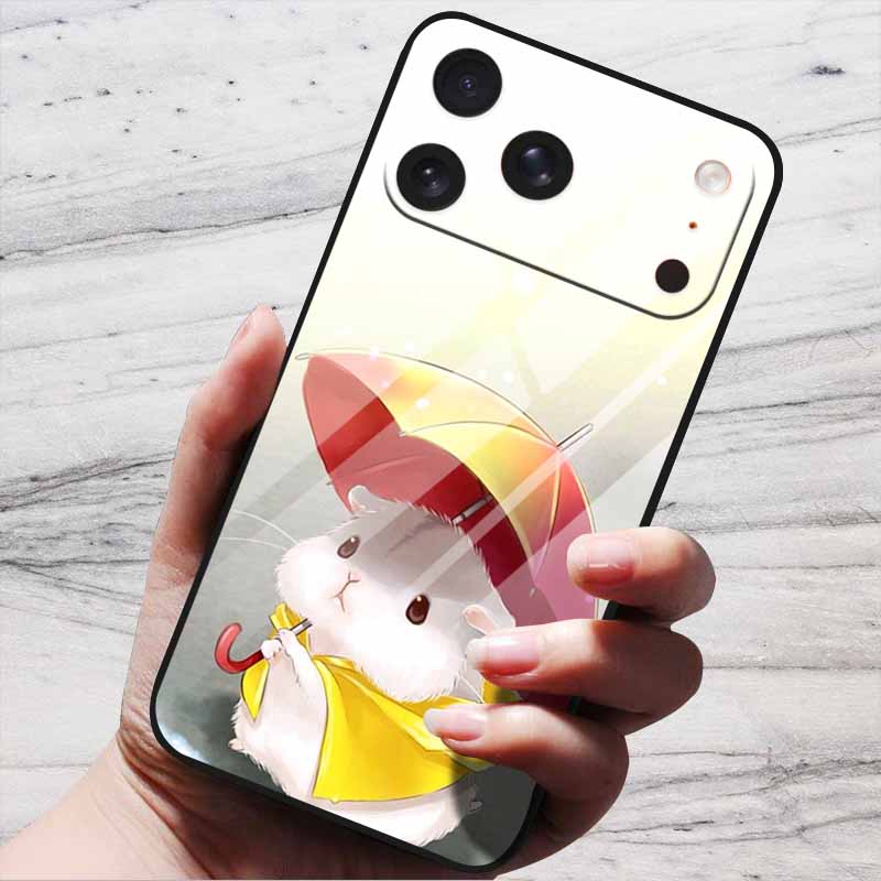 Милый Чехол Для iPhone 17 Pro Plus Capa 17 Pro Max Бампер Роскошный Закаленное Стекло Жесткая Задняя Крышка iPhone17 Air Funda Животные Узоры