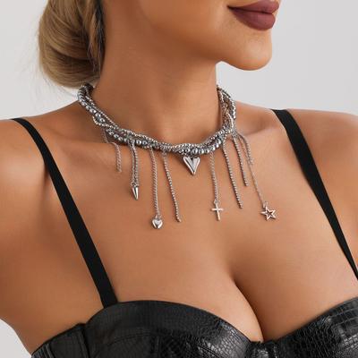 Ювелирные изделия Sweet Cool Wind Love Crystal Tassel Cross Clavical Chain Trend Y2K Multi-Layer Collar