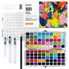 Grabie 100 Color Watercolor Paint Set 50 Regular 35 Metallic 10 Macaron 5 Fluorescent Colors Portable Includes Carrying Water Brush and Accessories
