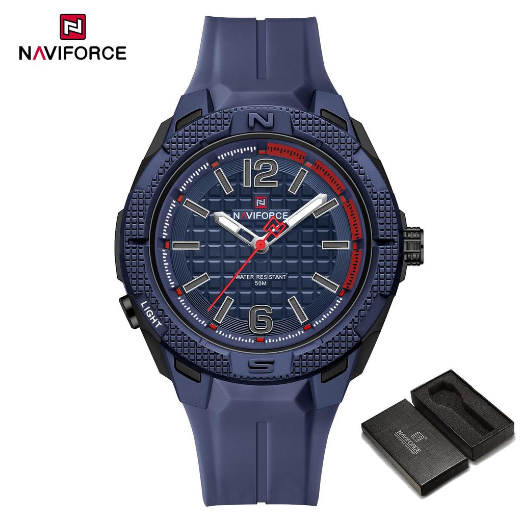 Naviforce Оригинальные легкие кварцевые часы для мужчин, светящиеся стрелки, водонепроницаемость 50 м, силиконовый ремешок, уличные модные мужские часы NF7126