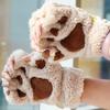 Women Cat Paw Gloves Cute Fuzzy Warm Half Finger Gloves Winter Plush Animal Paw Gloves for Girls Teens Cosplay Costume Parties Daily Wear