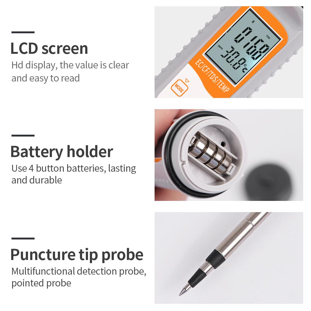 4-in-1 Smart Soil Tester EC TDS CF Temp Detector High Accuracy Bluetooth APP Control Conductivity Meter for Gardening Farming