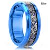 8 Colors 8mm Men's Stainless Steel Dragon Ring Inlay Red Green Black Carbon Fiber Ring Wedding Band Jewelry Size 7-12
