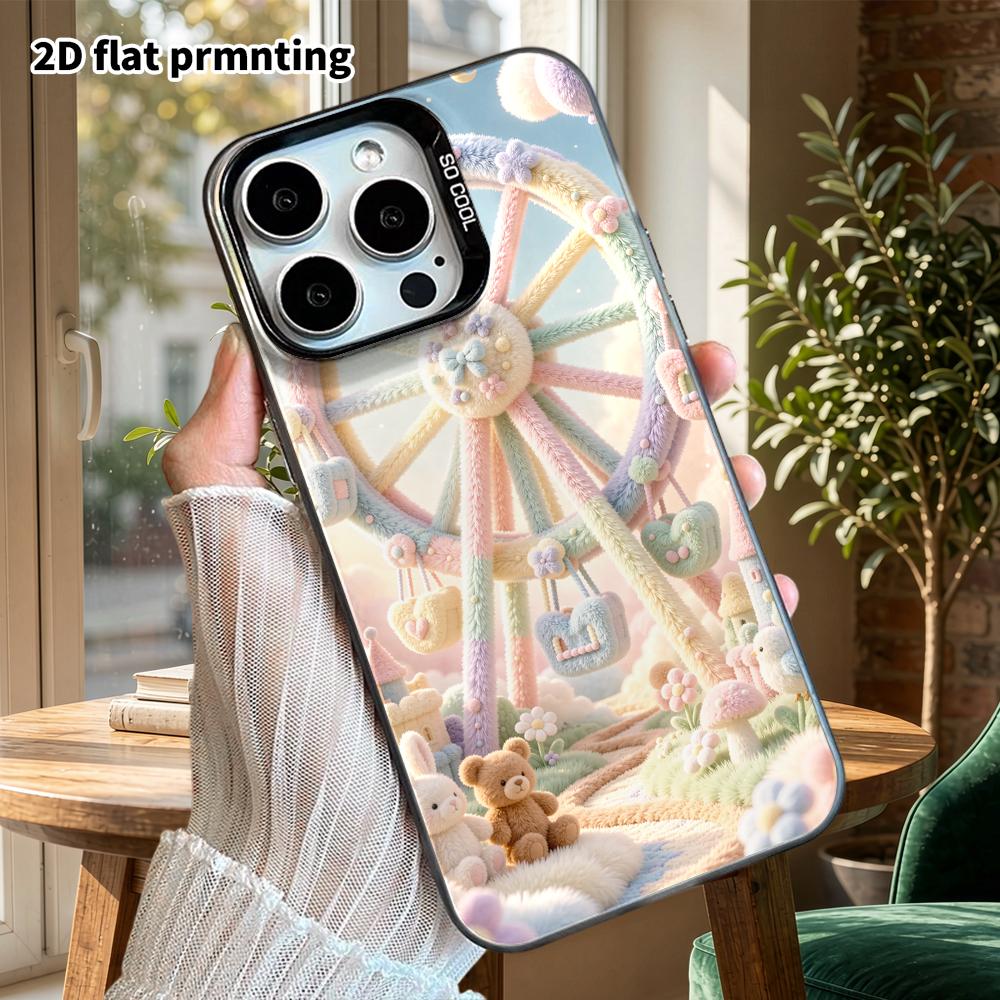 Phone Case: 2D flat, fits iPhone 18 17 16 15 14 13 12Pro protective case, Ferris wheel amusement park, perfect Christmas and Halloween holiday gift