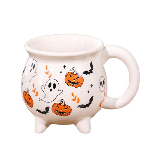 Ceramic Cauldron Coffee Mug with Ghosts Pumpkins Bats Halloween Tea Cups Personalized Witchy Gifts for Sisters Family