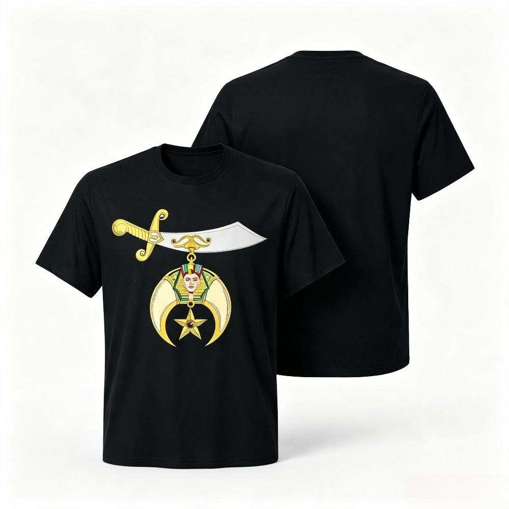 Vintage Shriner Pharaoh Emblem T Shirt Scimitar Crescent Star Graphic Masonic Casual Short Sleeve Top