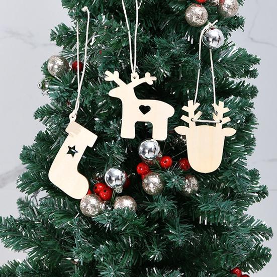 10 компл. рождественской елки с заусенцами, подвесная толщина, бесплатная форма, лазерная резка по дереву, мультяшная форма, резьба по дереву
