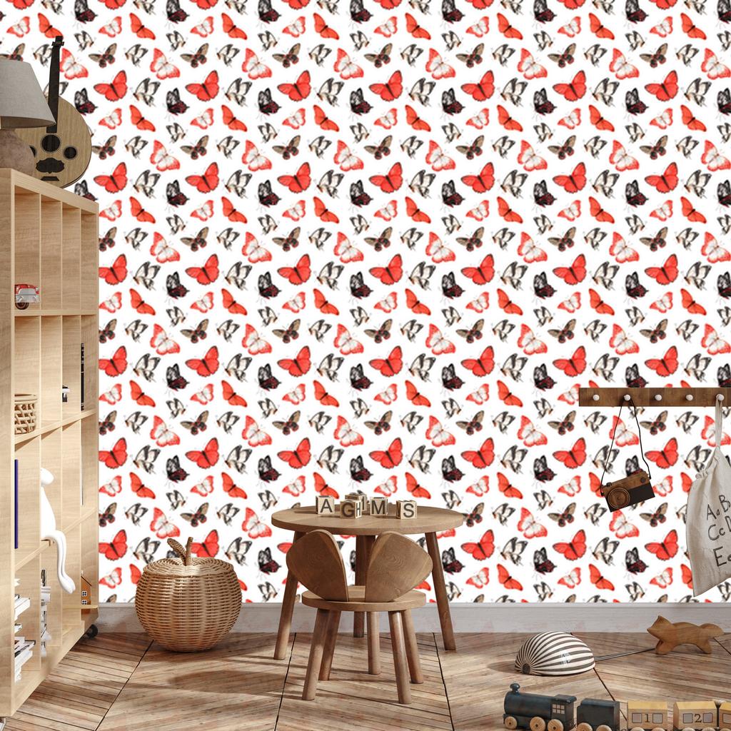 Butterflies Wallpaper White and Coral for Living Room and Bedroom 50x1000