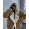 Winter Design Fashion Women Fur Collar Coat Long Sleeve Thick Warm Zipper Jacket Casual Loose Lamb Wool Outwear