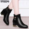Top Layer Soft Leather Ladies Ankle Boots Fashion Thick Heel Pointed High Heel Lace Ankle Boots