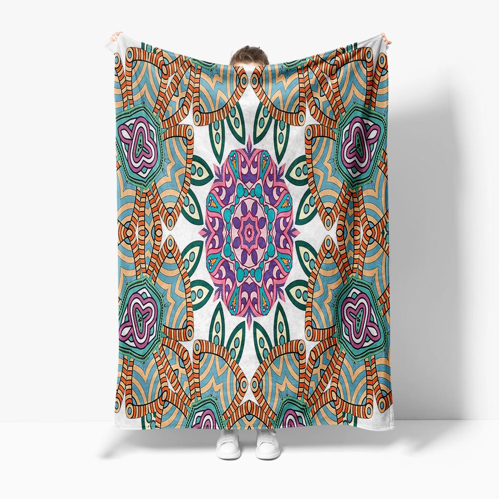 Boho Floral Mandala Blanket Psychedelic Pattern Throw Blanket Colorful Geometric Print Bed Blanket Festival Gift Idea