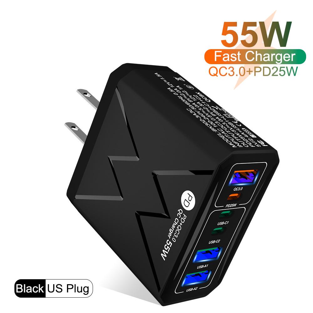 Быстрое зарядное устройство PD 25 Вт на 6 портов: 3 USB, 3 PD 55 Вт с QC3.0 – Штекеры EU, UK, AU