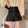 High-Waisted PU Leather A-Line Shorts for Women - 2023 Fashionable Autumn/Winter Zipper Design, Korean Style Boot Shorts