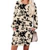 Women's Retro Printed Fashionable Long-sleeved Round-neck Pocket Dress