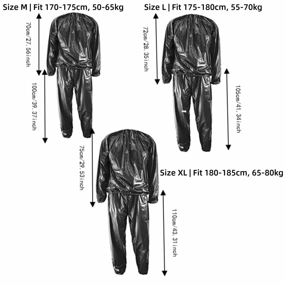 Black Sauna Suit PVC Training Outfit Lightweight Sweat Suit  Cycling