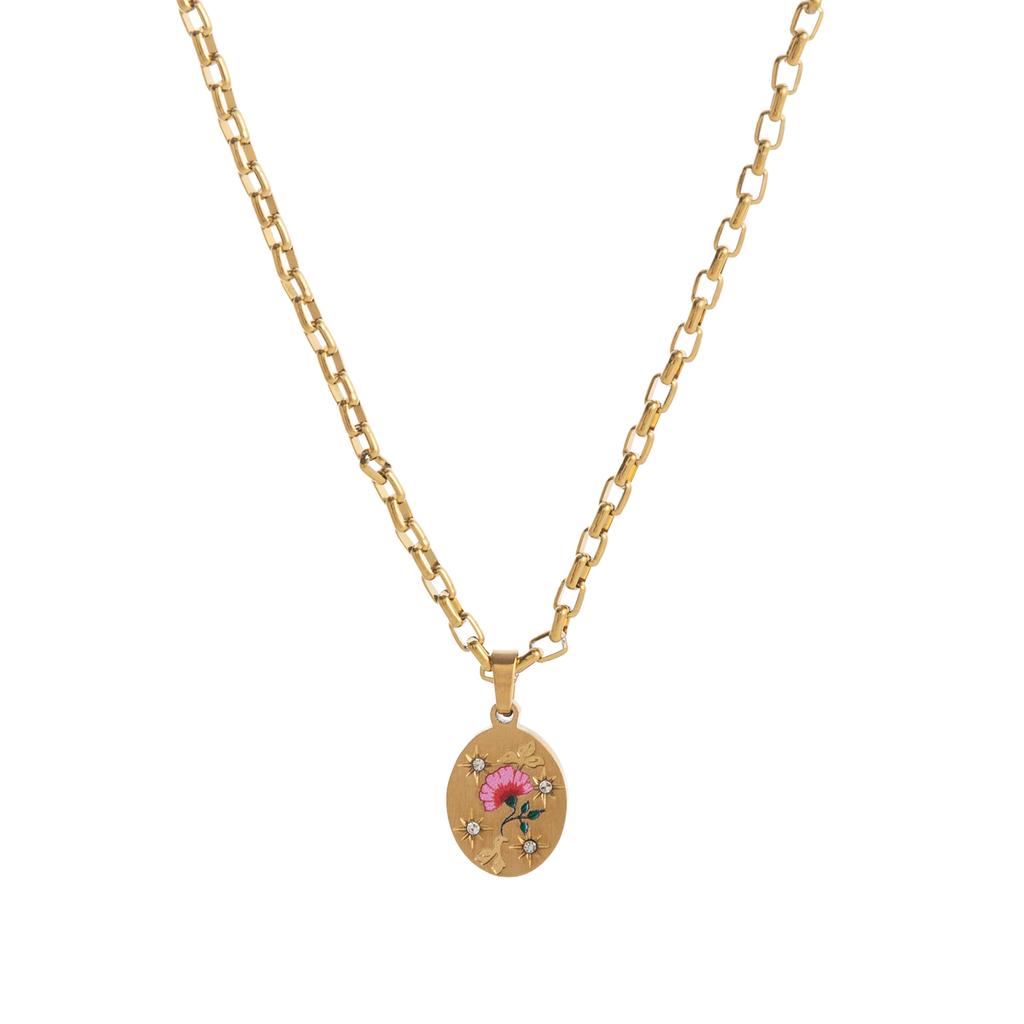 18K Gold Plated Stainless Steel Floral Pendant Necklace – Delicate Flower Design, Bohemian Jewelry for Women