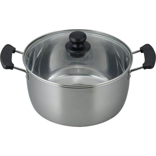 Wahei Freiz RR-6891 Recid 24cm Stainless Steel Pot with Glass Lid, Induction and Gas Compatible, Silver