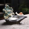 Blue Lotus Pond Snail Type Backflow Incense Burner Ceramic Incense Stick Holder Zen Meditation and Relaxation Home Decor Censer
