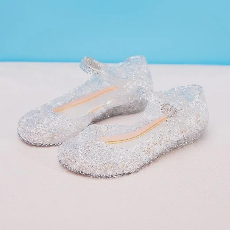 Трансграничные летние босоножки с кристаллами для девочек из серии Frozen Princess Elsa - Туфли на высоком каблуке в стиле Золушки