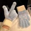 Thickened Winter Gloves Polka Dot Pattern Touchscreen Gloves Furry Knitted and Lined Gloves  Riding