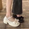 Mary Jane Shoes Women's 2025 Spring New Fashion Sweet Bow Platform Heel Pearl Small Leather Shoes Versatile Single Shoes