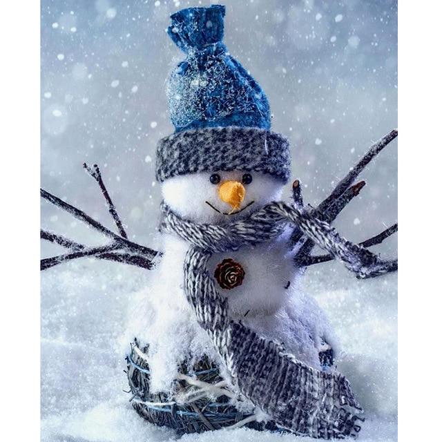 Painting 5d Diamond Snowman Full Round Drill Cartoon Christmas Cards Santa Claus Picture
